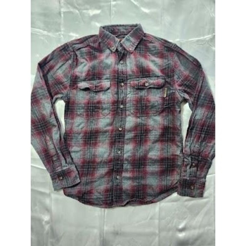 Wolverine Plaid Flannel Shirt Small S Red Black Gray Button up Long Sleeve #202